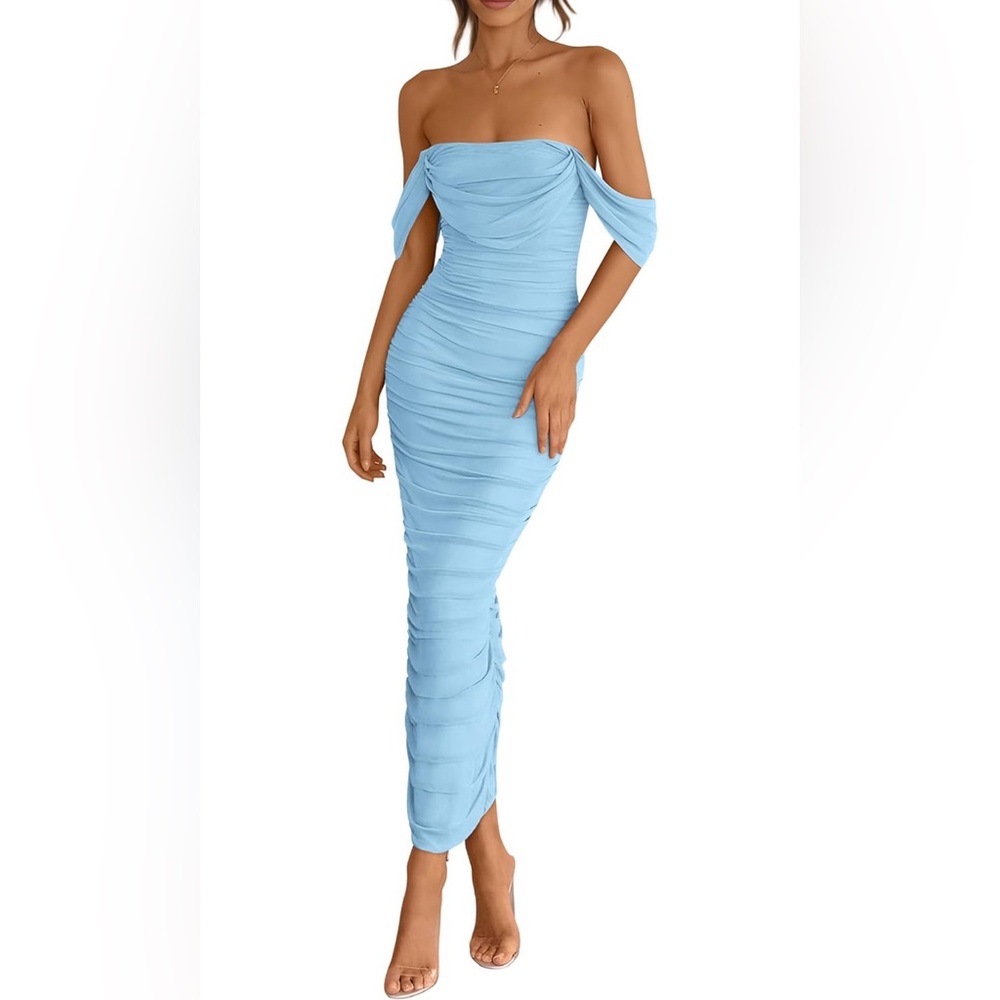 Ruched Bodycon Sleeveless Split Cocktail Party Maxi Dress